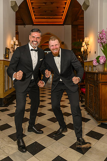 Pascal Zuberbuehler mit Long Drive Weltmeister Martin Borgmeier bei der Awards Ceremony Gala im Badrutt´s Palace Hotel St. Moritz Celebrity Golf Cup für den Ryder Cup European Development Trust ©Foto: fotoswiss.com/giancarlo cattaneo